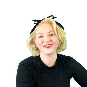 Vintage 1950s Wool Beret Navy Blue Bow Hat